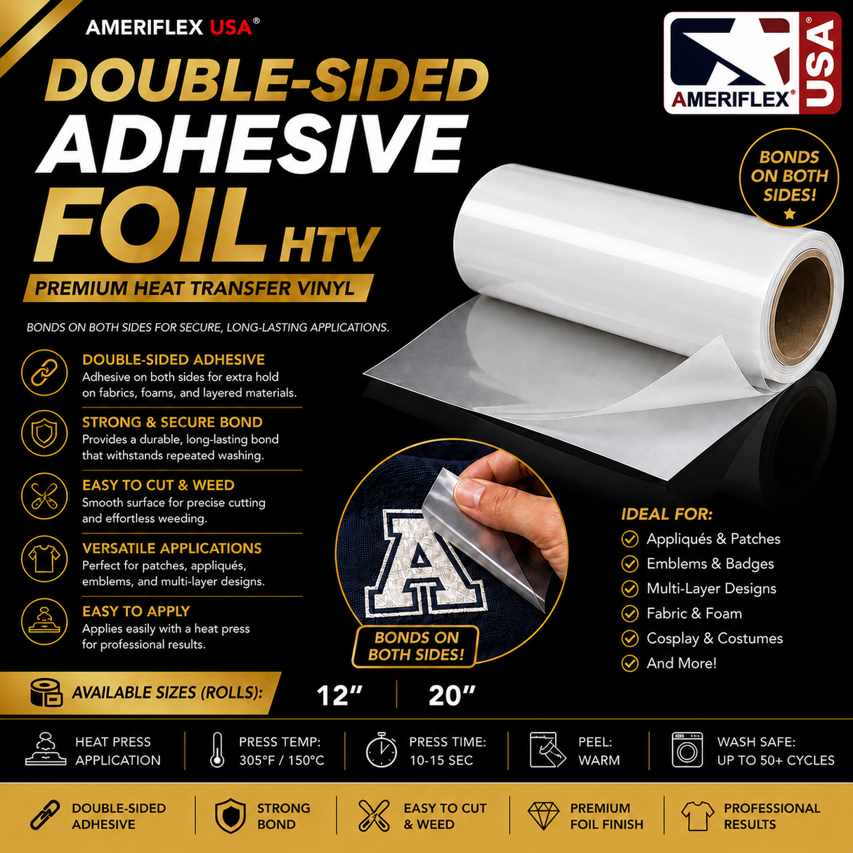 Ameriflex Double-Sided Adhesive Foil HTV – 12" & 20"