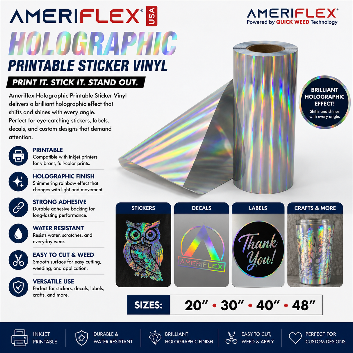 Holographic Printable Sticker Vinyl – 20", 30", 40" & 48"