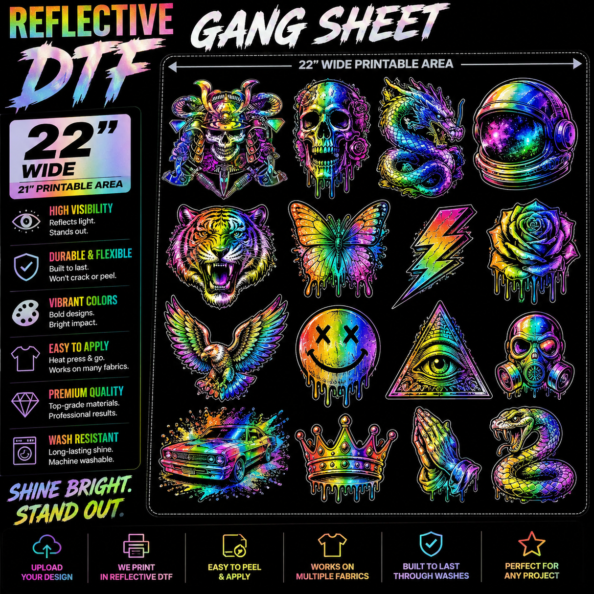 Reflective DTF Gang Sheet Upload 22"