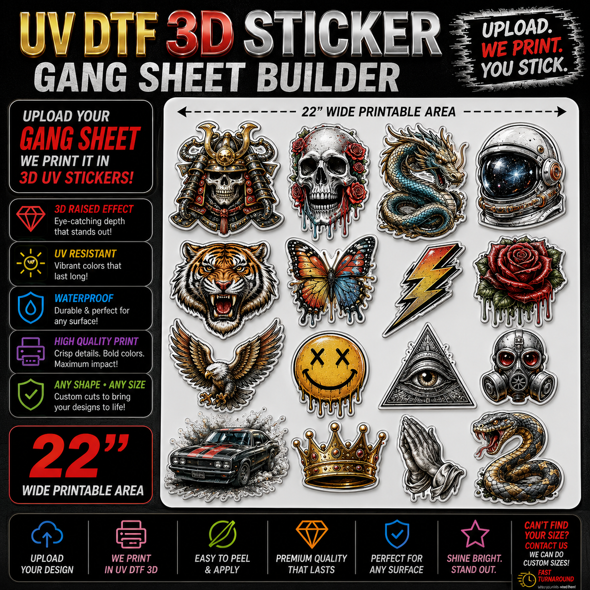 UV DTF 3D Sticker Gang Sheet Builder