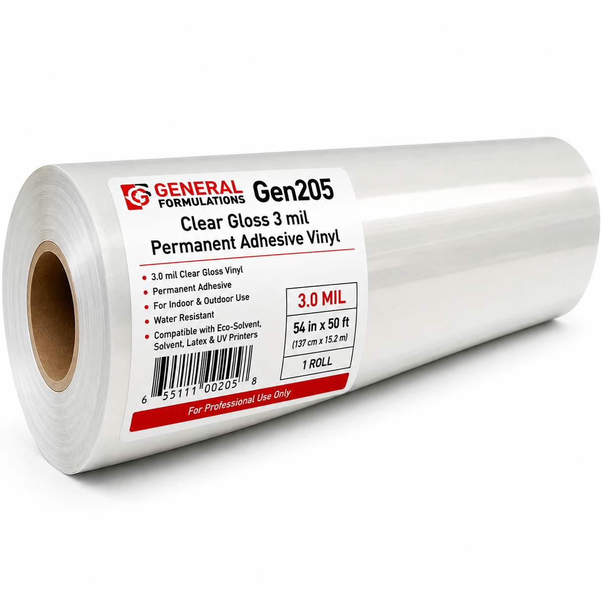 General Formulations Gen205 Clear Gloss 3 mil Permanent Adhesive Vinyl