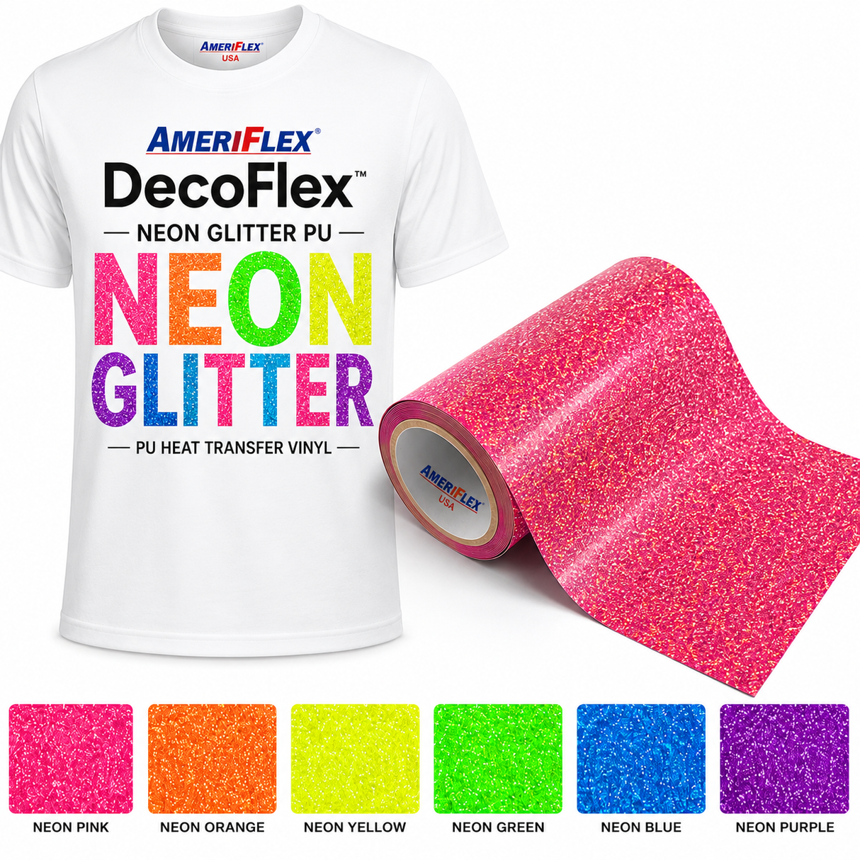 Ameriflex DecoFlex Neon Glitter PU Heat Transfer Vinyl