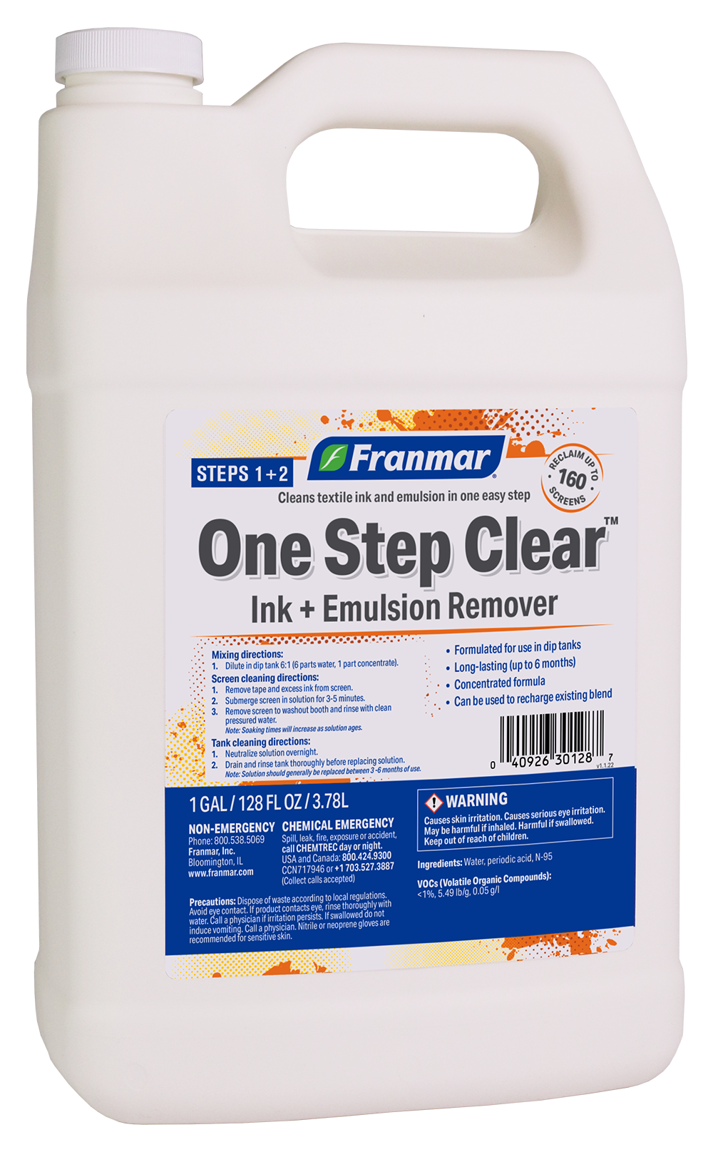Franmar One Step Clear Ink + Emulsion Remover - 1 Gallon