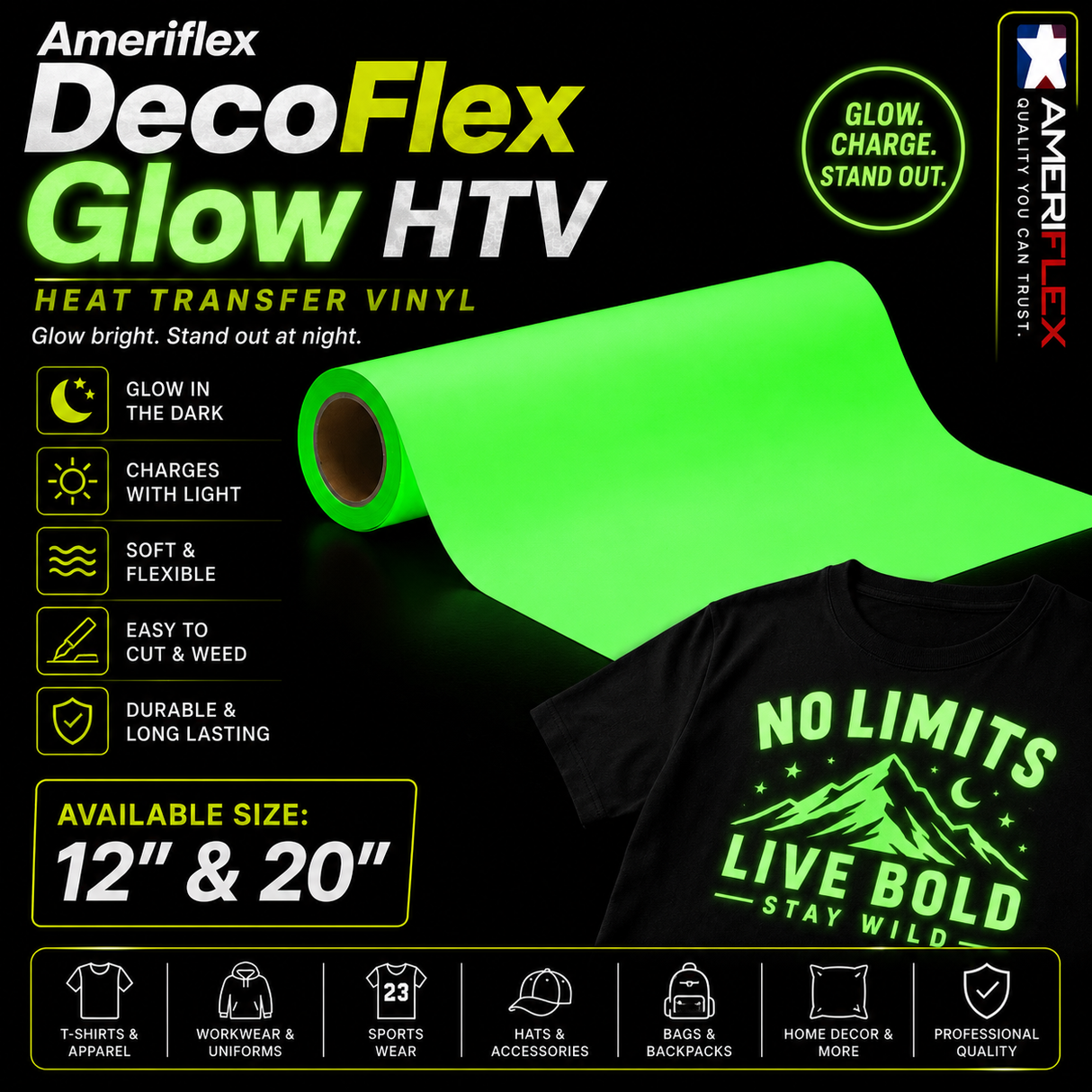 Ameriflex DecoFlex Glow PU HTV – 12" & 20"