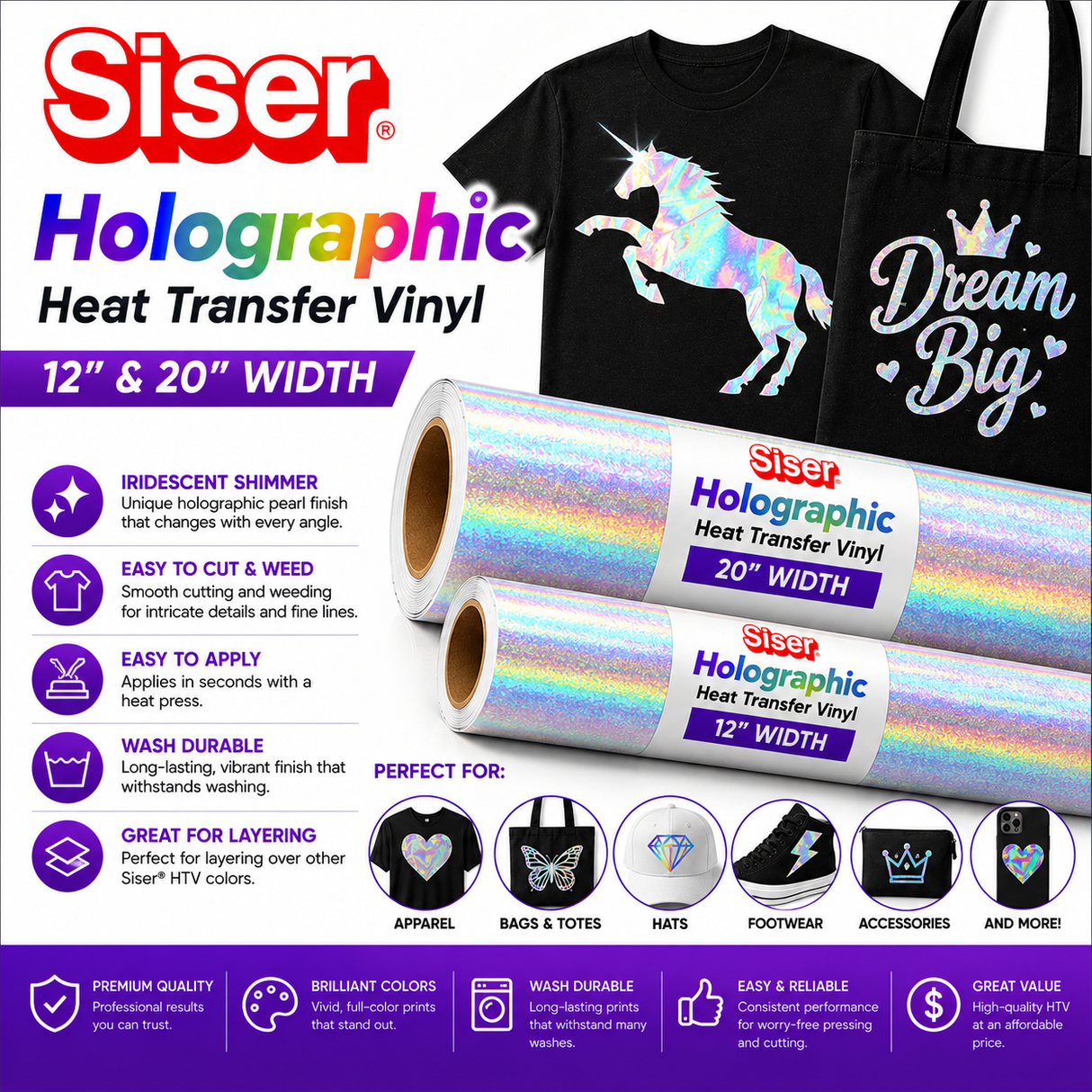 Siser® Holographic Heat Transfer Vinyl – 12" & 20"