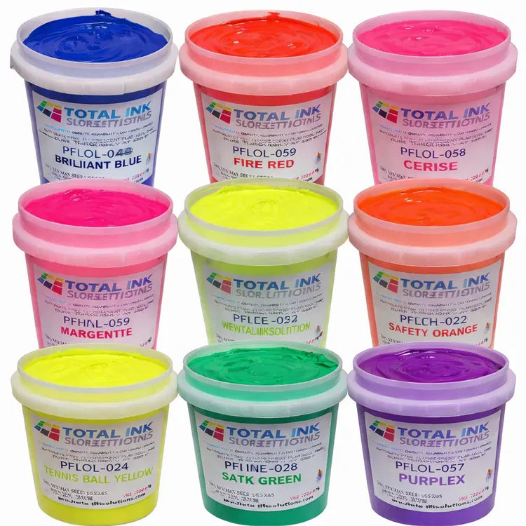 Fluorescent Plastisol Ink – 9 Neon Colors – Day Glow Screen Printing Ink