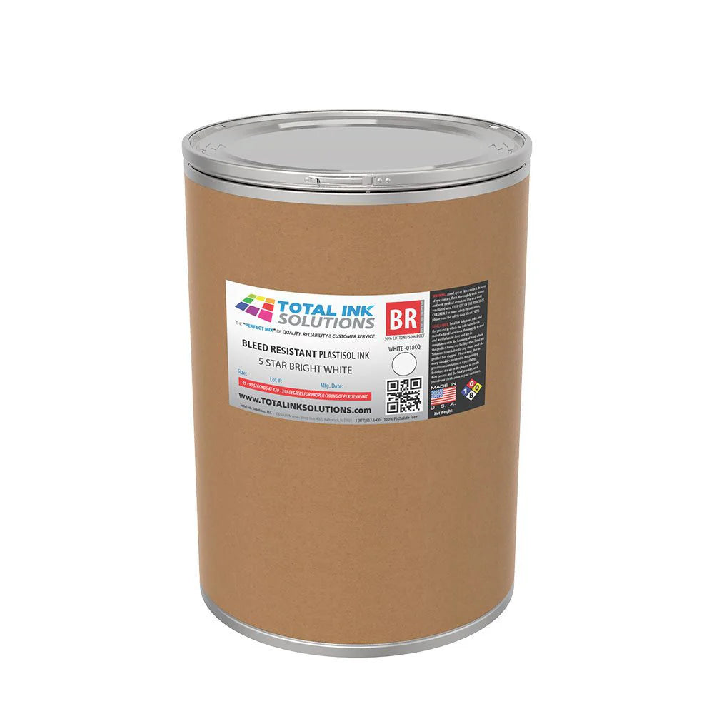 Bleed Resistant 5-Star Bright White CQ Plastisol Ink Cotton & 50/50 Blends