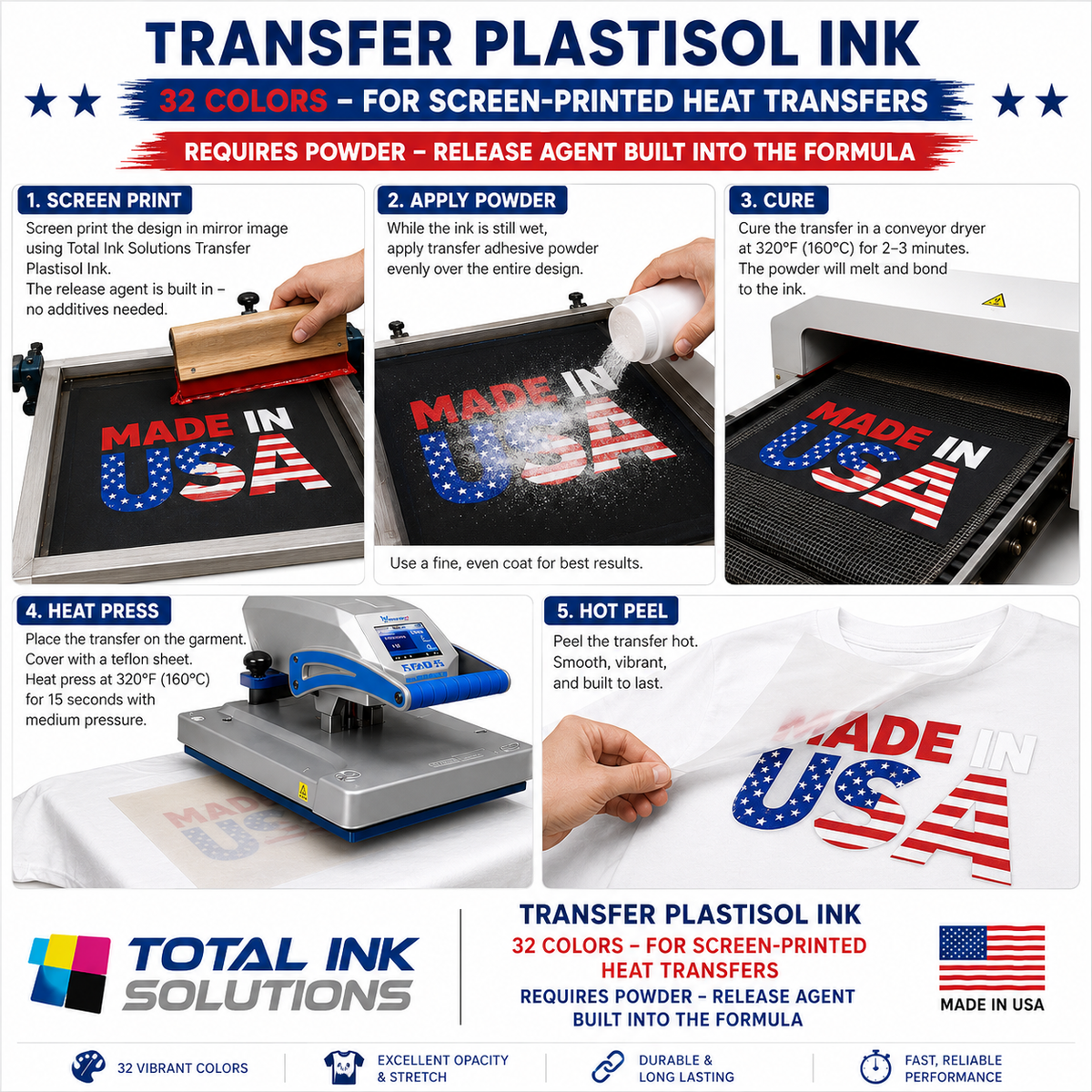Transfer Plastisol Ink – 32 Colors – For Screen-Printed Heat Transfers