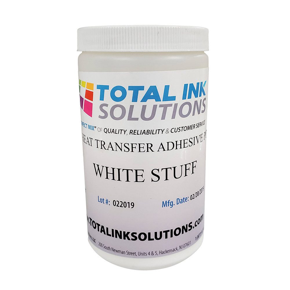 Screen print transfer paper and adhesive powder