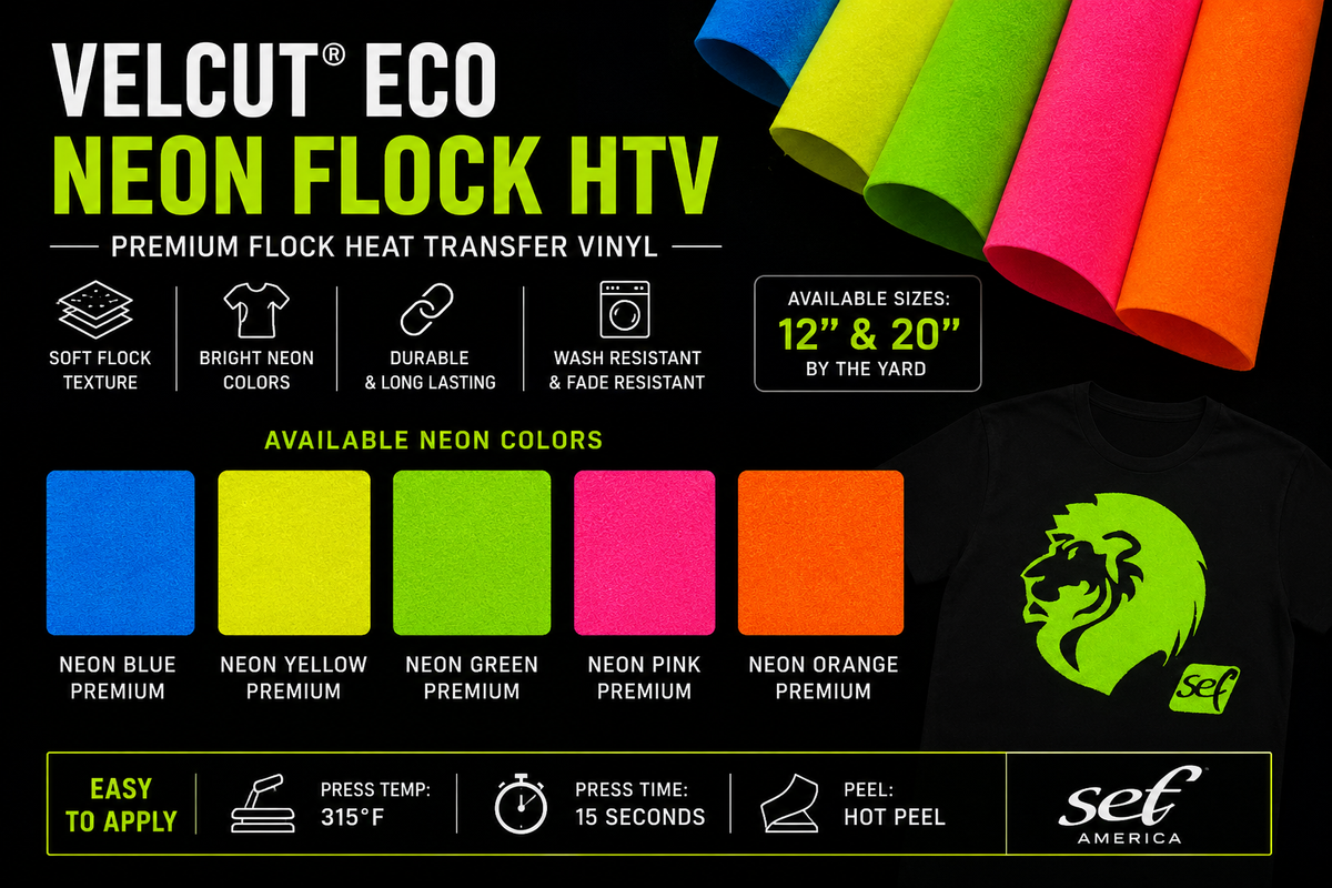 SEF America FlexCut Maxx and VelCut flock heat transfer vinyl