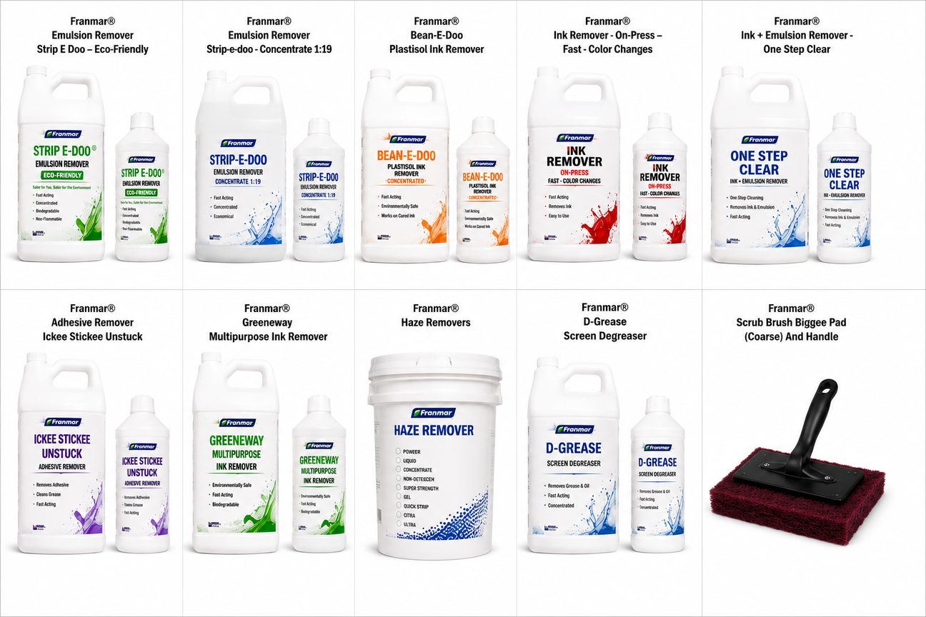Franmar emulsion remover for screen printing