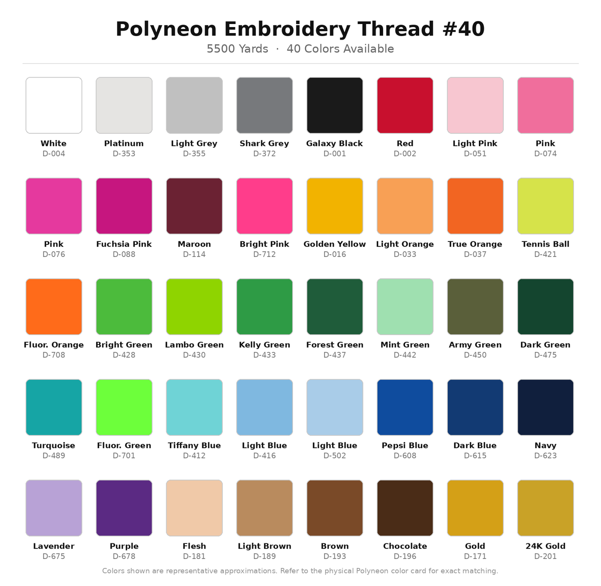 Polyneon embroidery thread colour range
