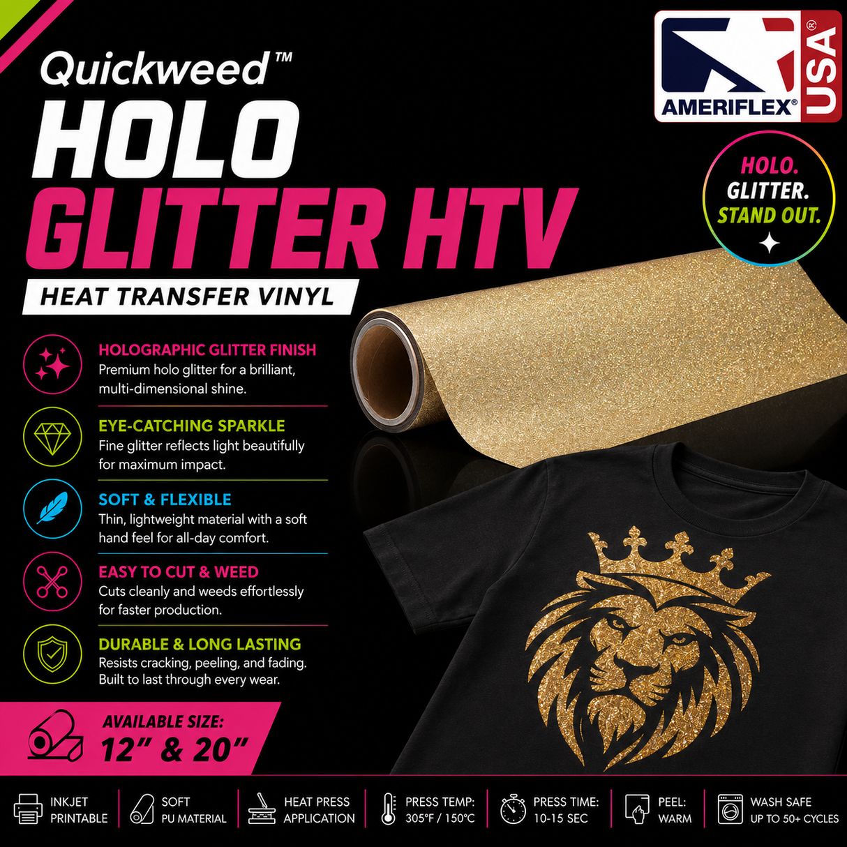 Quickweed™ Holo Glitter PU HTV – 12" & 20"