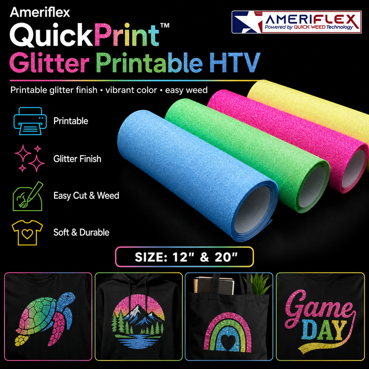 QuickPrint™ Neon Glitter Printable & Sublimation HTV 12" & 20"