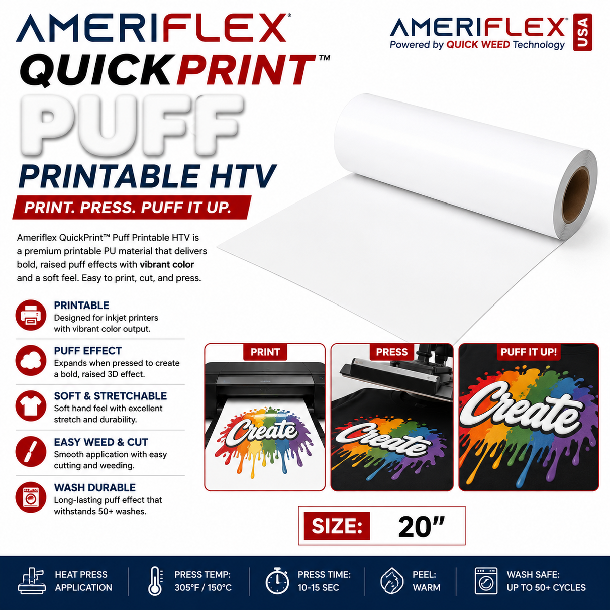 Ameriflex QuickPrint™ Puff Printable HTV – 20"