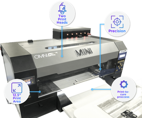 OmniDTF Mini 13 inch printer and shaker specifications
