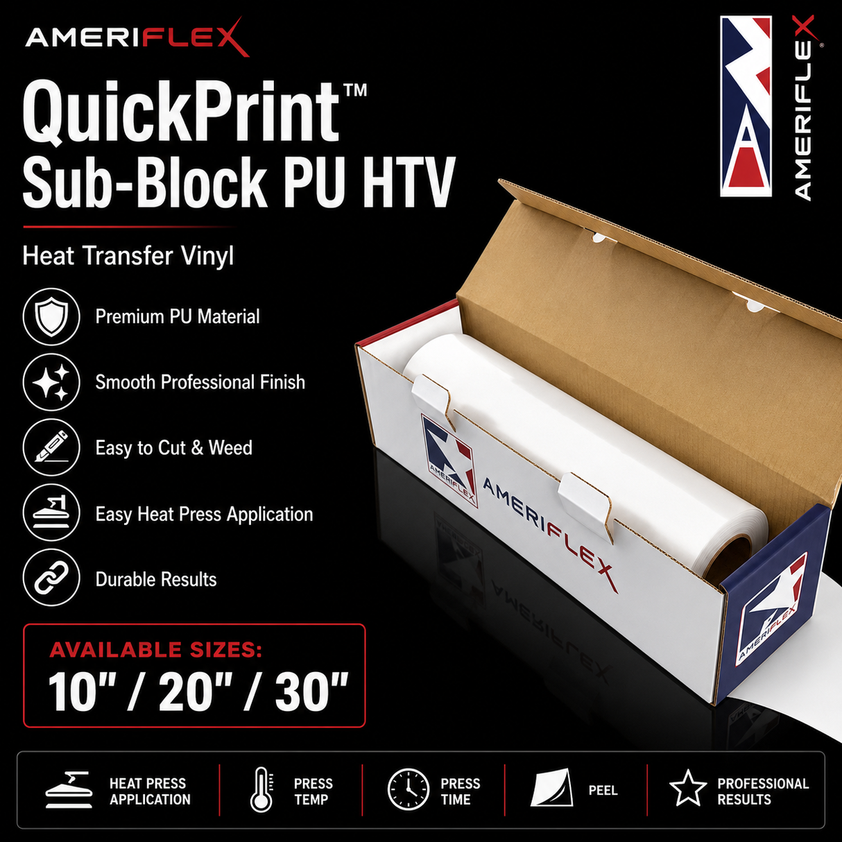Ameriflex QuickPrint™ Sub-Block PU HTV – 10" / 20" / 30"