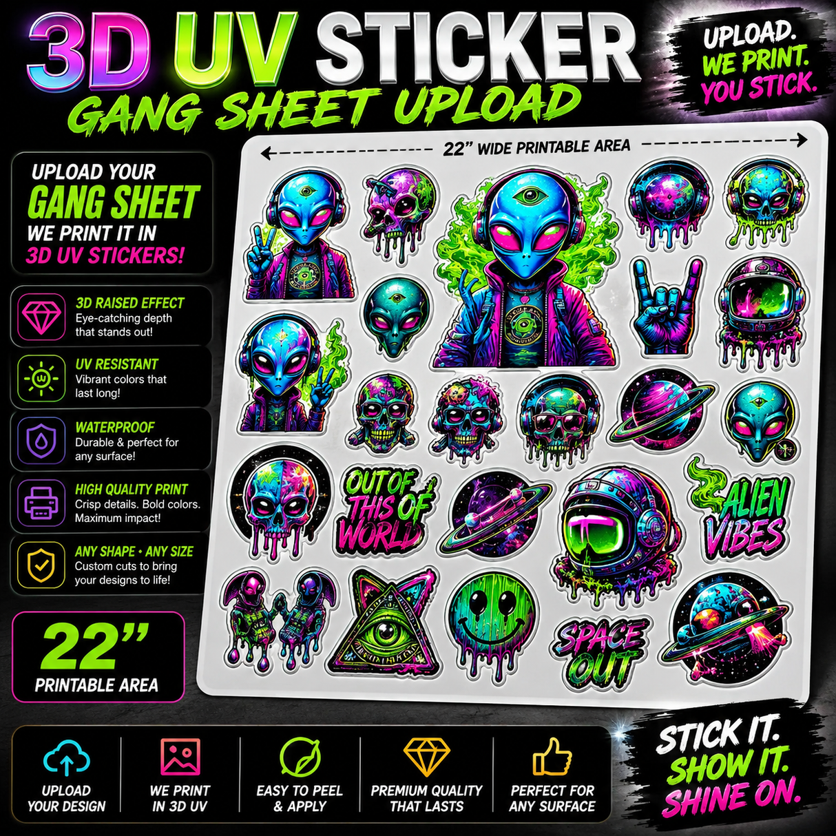 UV DTF 3D Sticker Gang Sheet Upload