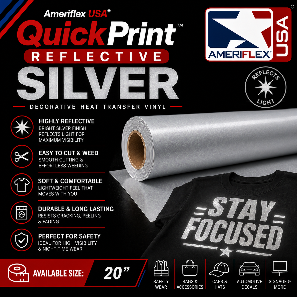 Ameriflex QuickPrint™ Reflective Silver HTV – 20"