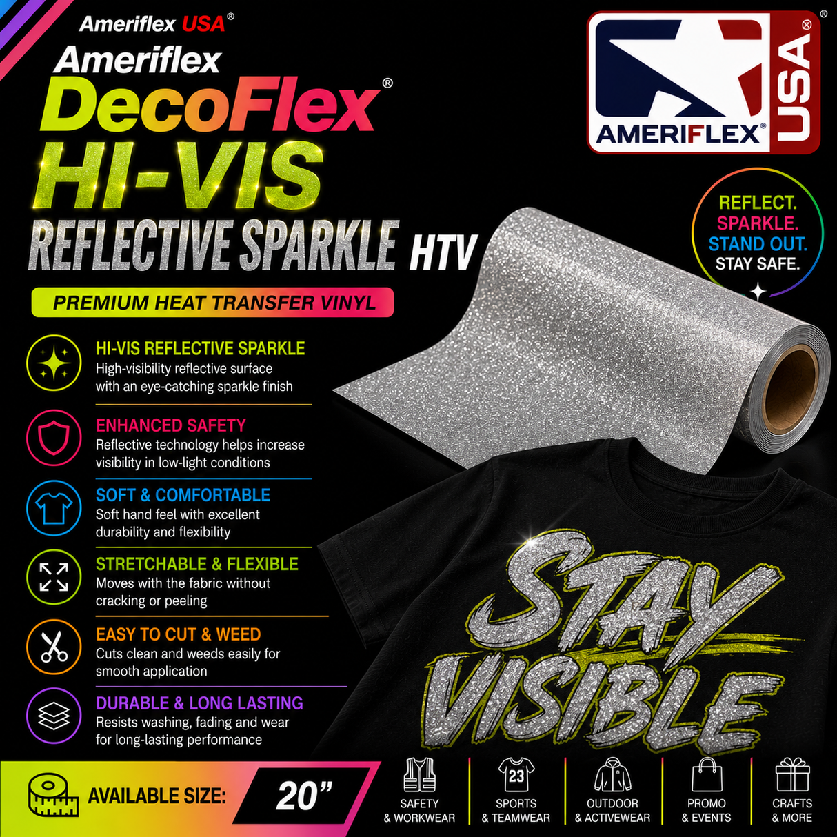 Ameriflex DecoFlex Hi-Vis Reflective Sparkle HTV – 20"