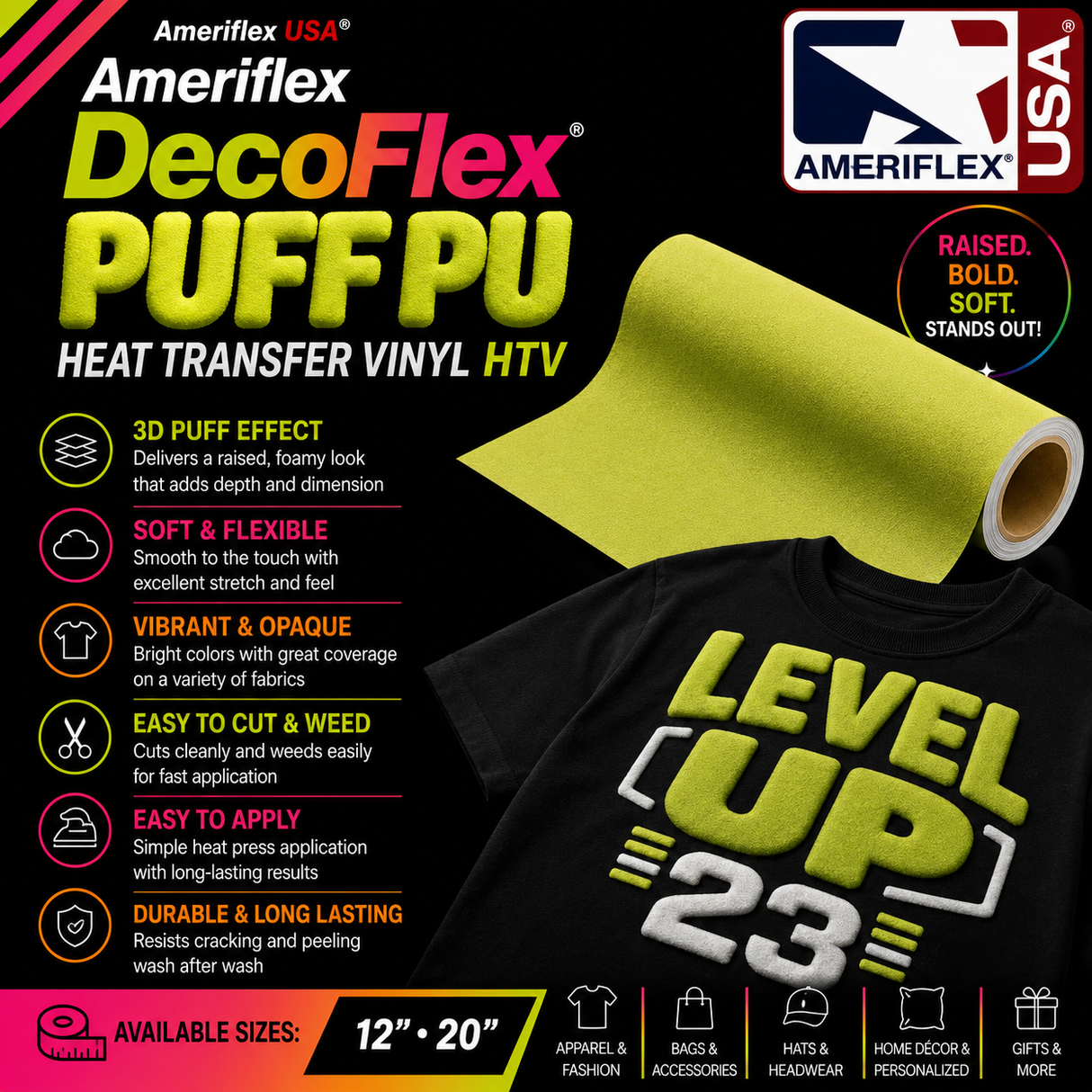 Ameriflex DecoFlex Puff PU HTV – 12" & 20"