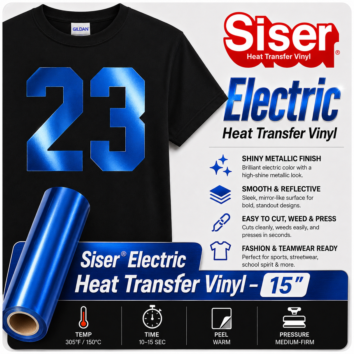 Siser EasyWeed Electric metallic heat transfer vinyl 15 inch roll
