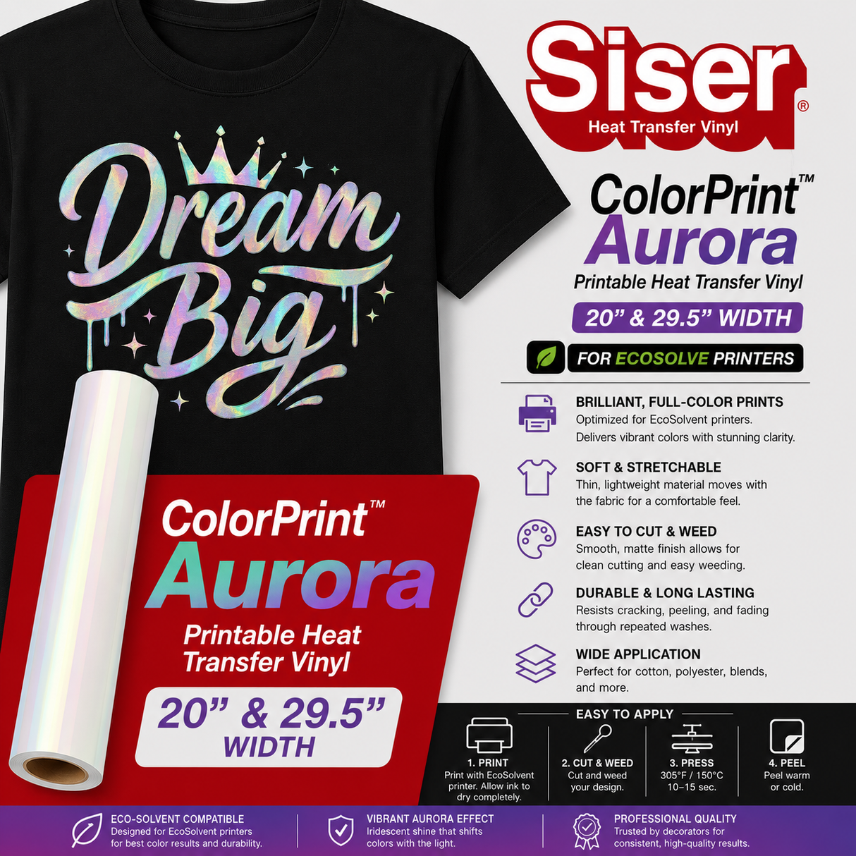 ColorPrint Aurora iridescent printable heat transfer vinyl