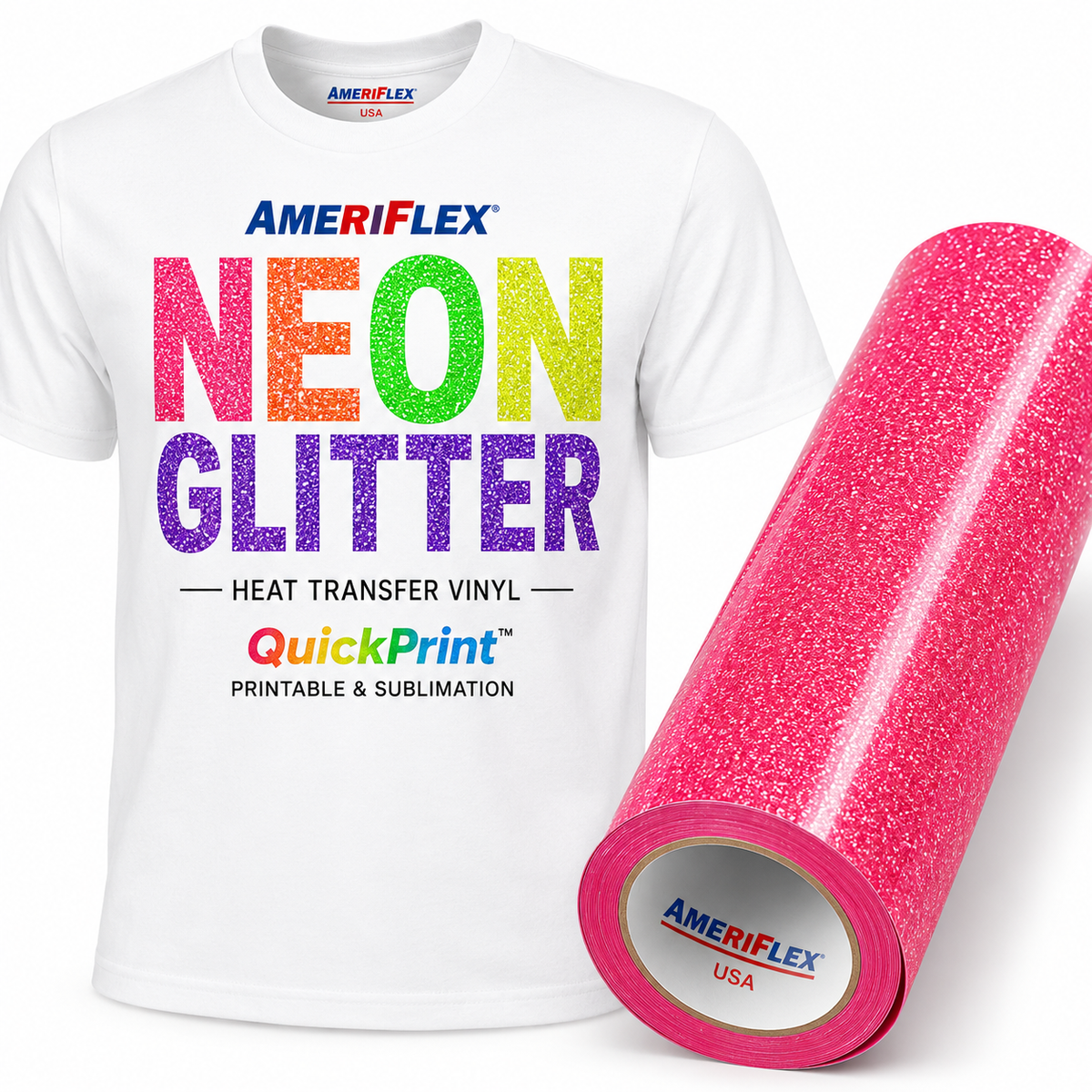 Ameriflex Neon Glitter Heat Transfer Vinyl – QuickPrint™ Printable & Sublimation