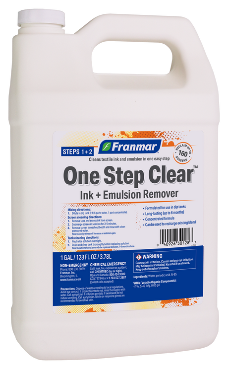 Franmar One Step Clear Ink + Emulsion Remover - 1 Gallon