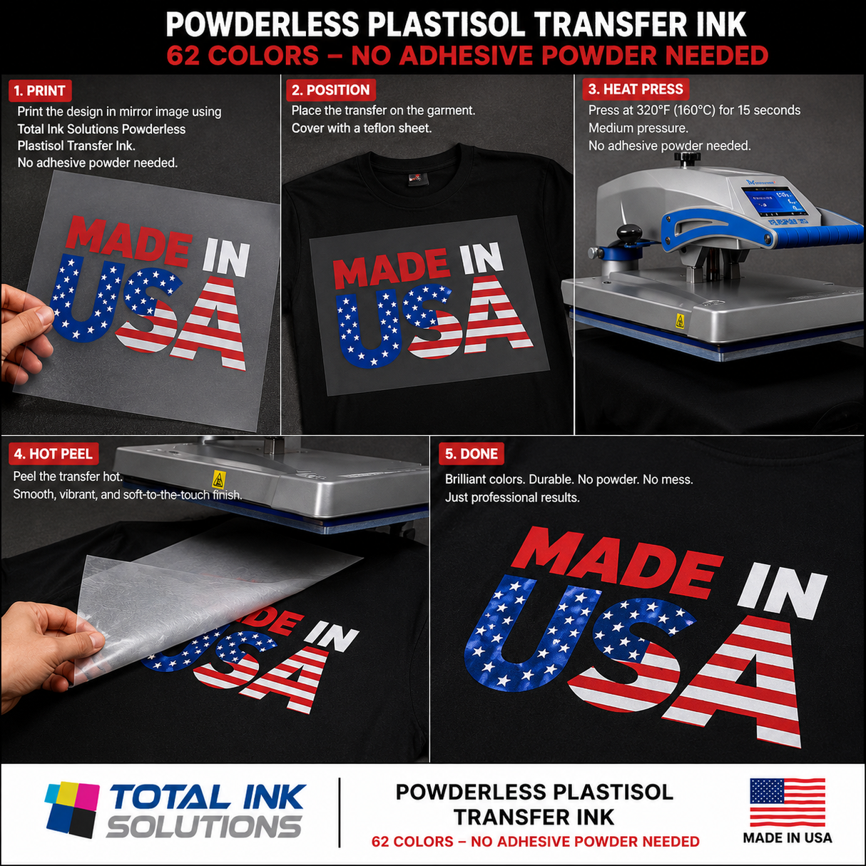 Powderless Plastisol Transfer Ink – 62 Colors – No Adhesive Powder Needed