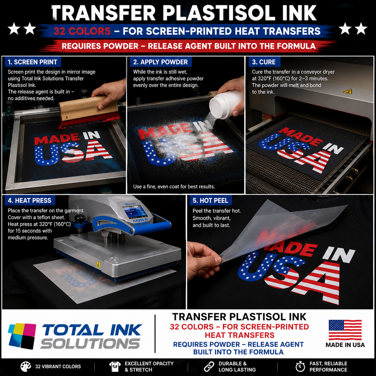Transfer Plastisol Ink – 32 Colors – For Screen-Printed Heat Transfers