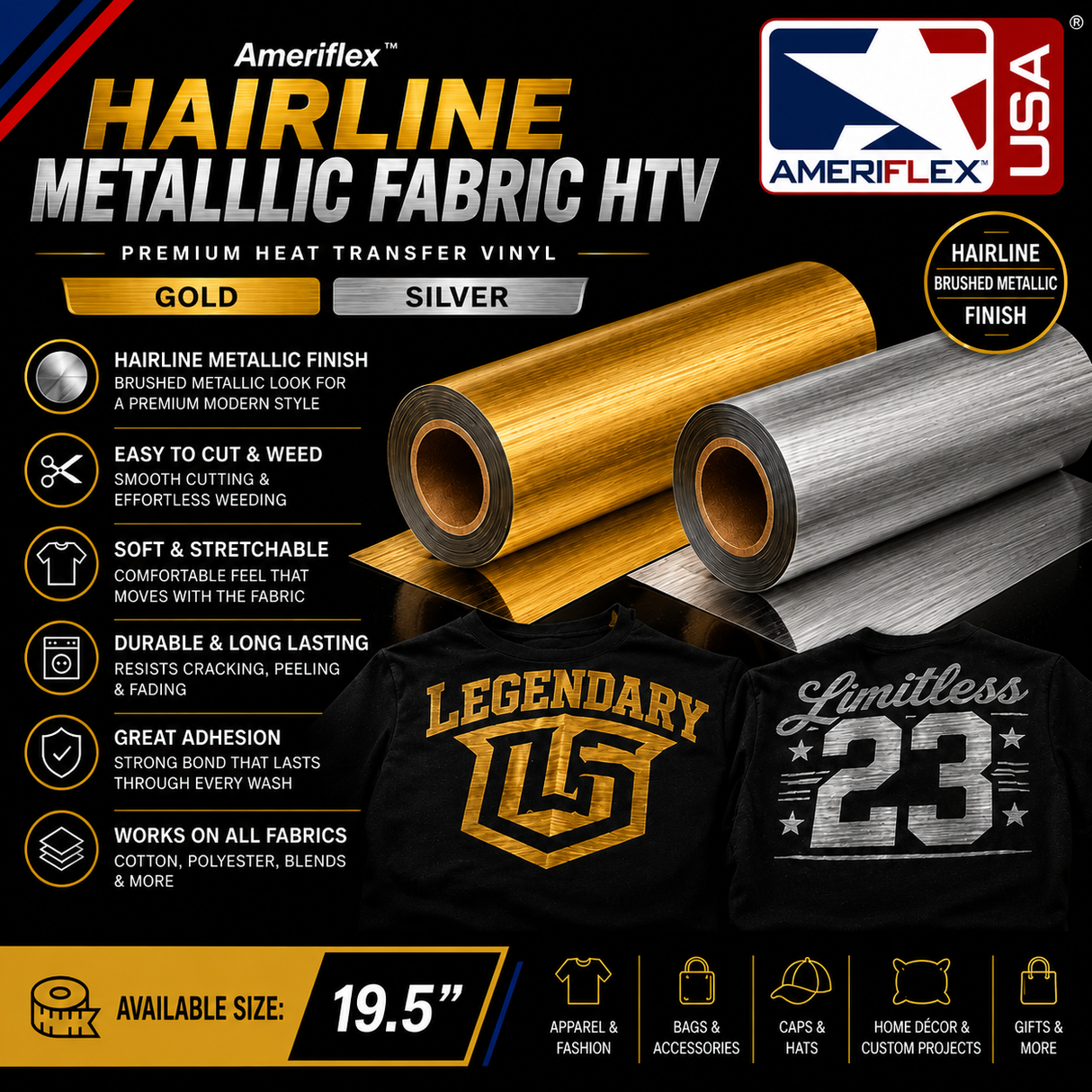 Ameriflex™ Hairline Metallic Fabric – 19.25" Gold & Silver Heat Transfer Vinyl