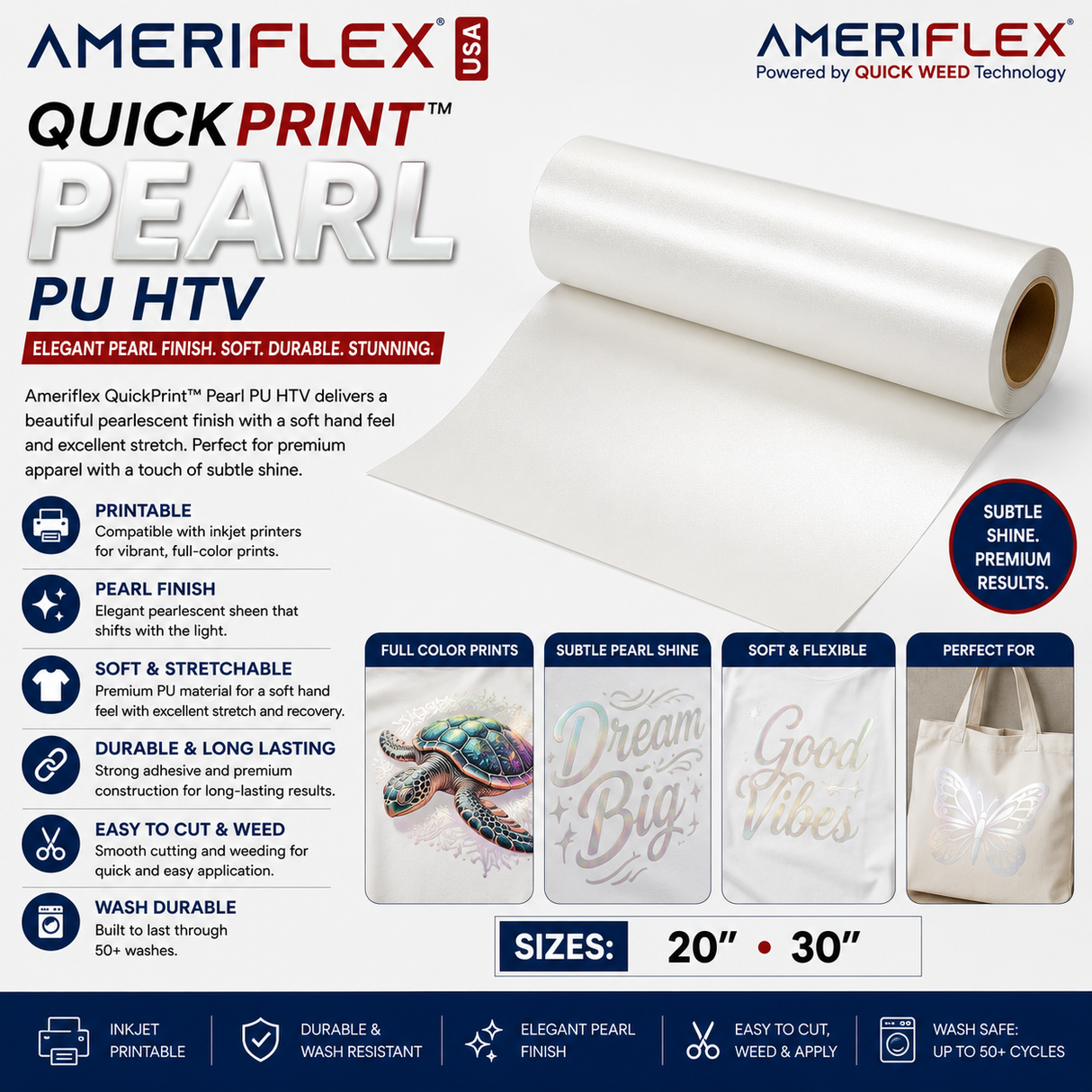 Ameriflex QuickPrint™ Pearl PU HTV – 20" & 30"