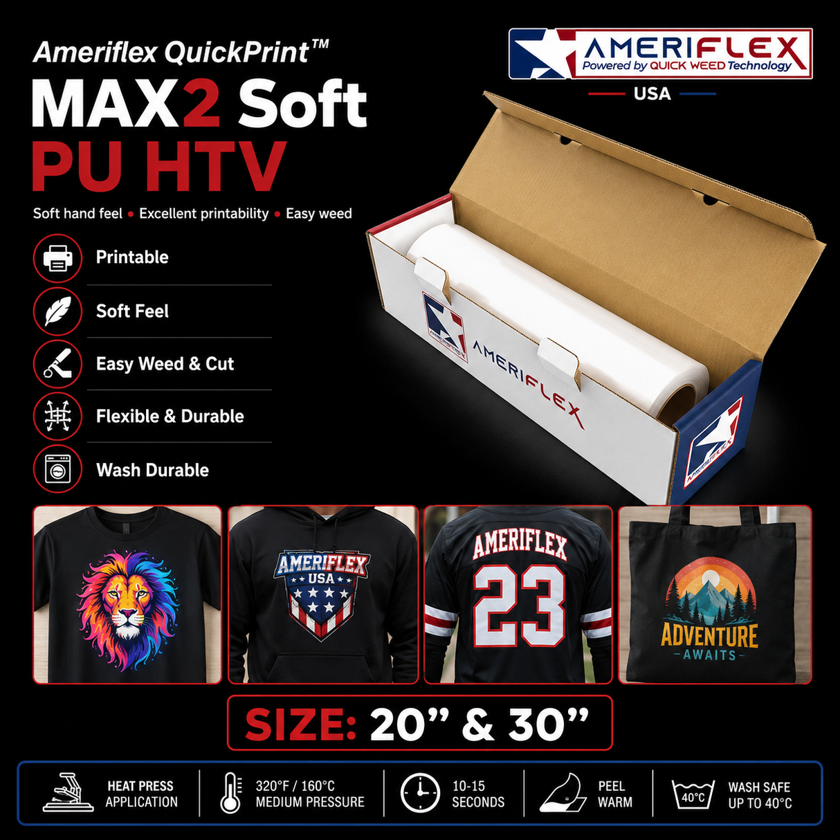 Ameriflex QuickPrint™ MAX2 Soft PU HTV – 20" & 30"