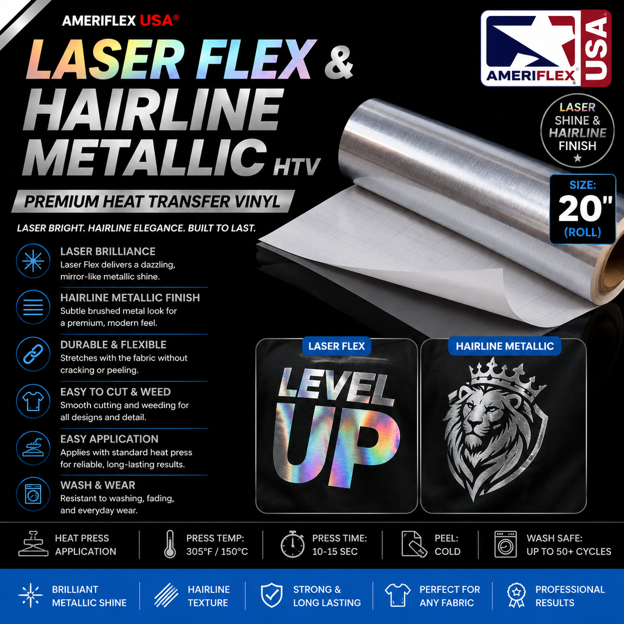 Ameriflex Laser Flex & Hairline Metallic HTV – 20"