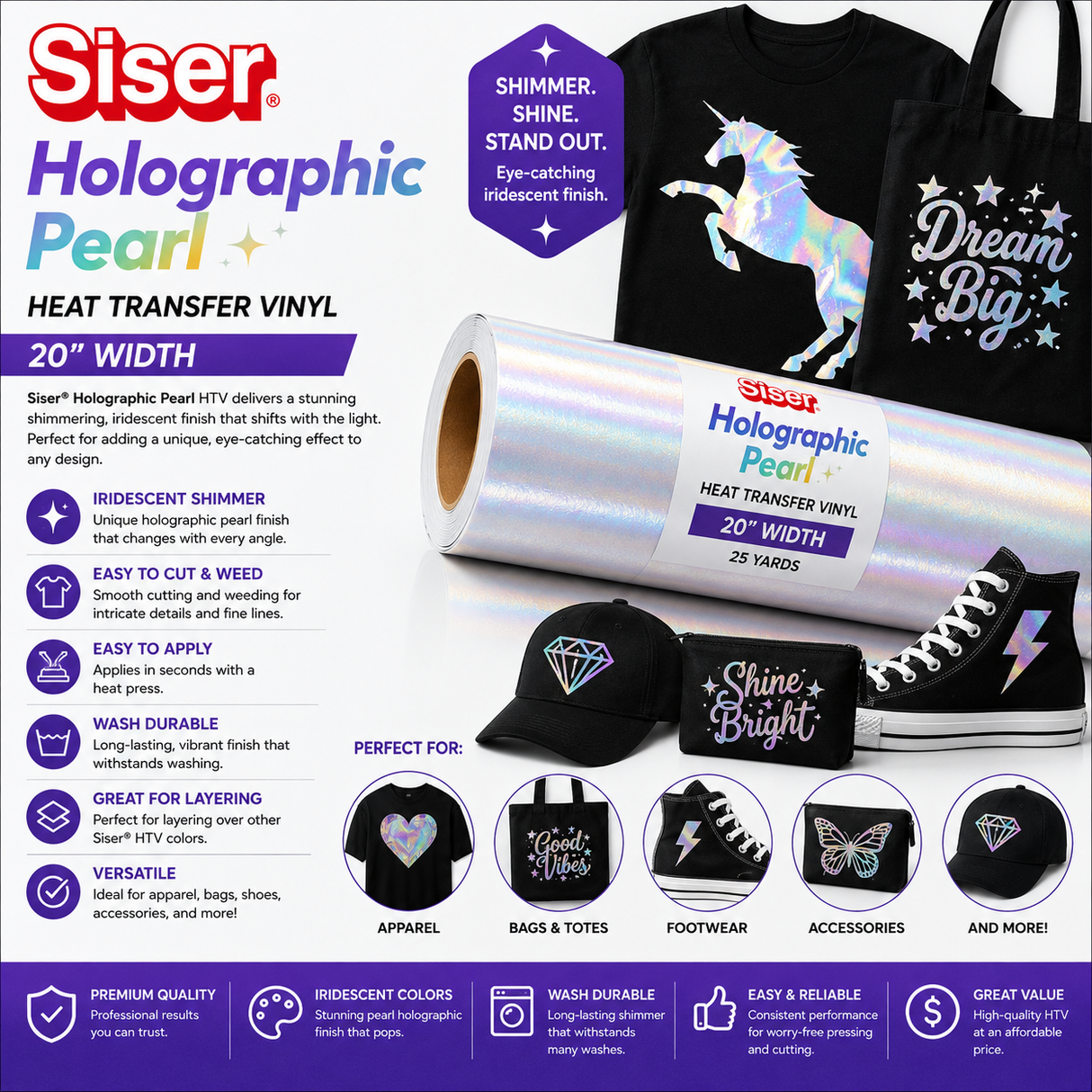 Siser® Holographic Pearl Heat Transfer Vinyl – 20"