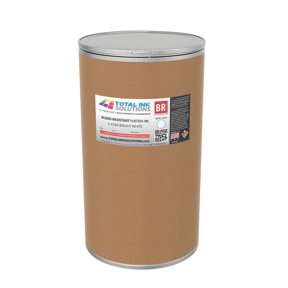 Bleed Resistant 5-Star Bright White CQ Plastisol Ink Cotton & 50/50 Blends